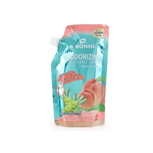 A BONNE Deodorizing Silky Salt Scrub Wasabi & Peach Whitening Vitamin B3 350G. ORIGINAL FROM THAILAND