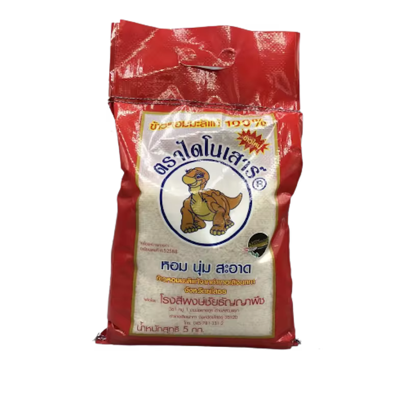 Dinosaur the best Jasmin Rice most popular high quality cheap price of Thailand 5 / 9 / 14 kg