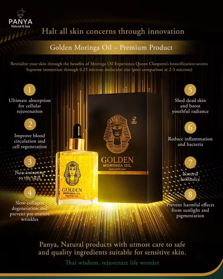 Golden Moringa Oil 100 ml. Made From Real Natural Thai Premium Skincare Best Seller And Premium Quality From Thailand