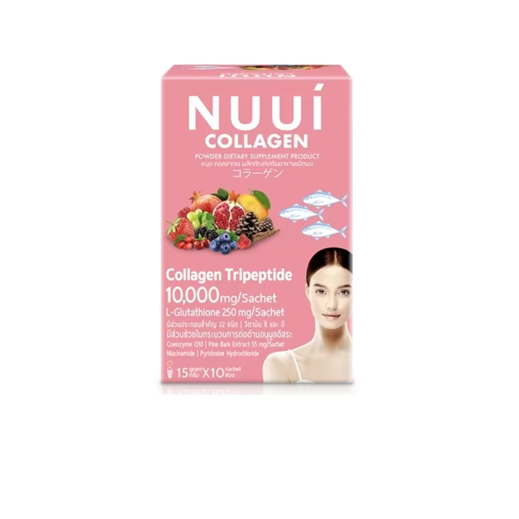 NUUI COLLAGEN Collagen Tripeptide 10.000mg L-Glutathione 250 mg 10 sachets per box Thailand