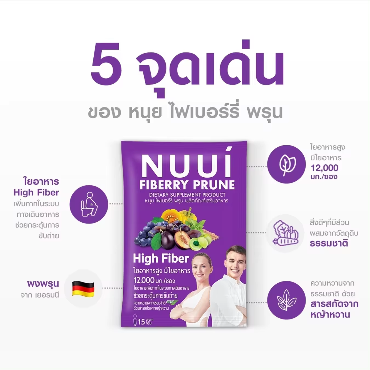 NUUI FIBERRY PRUNE Prune quantity 1 sachet 15 grams Contains 8 types of extracts, high fiber 12,000 mg/sachet, top grade prune