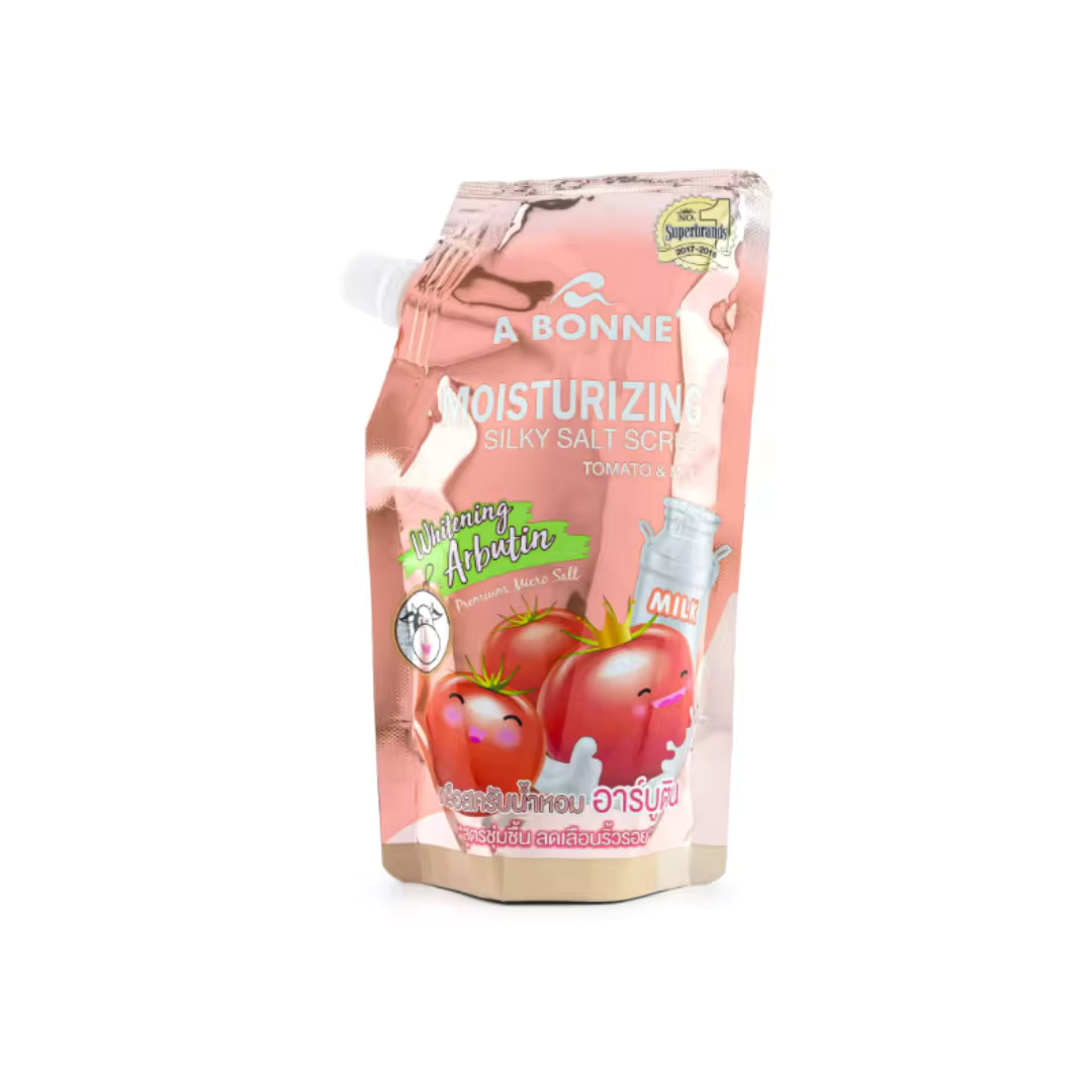 A BONNE' Salt Scrub Tomato & Milk Moisturizing Silky Whitening Arbutin 350G. ORIGINAL FROM THAILAND