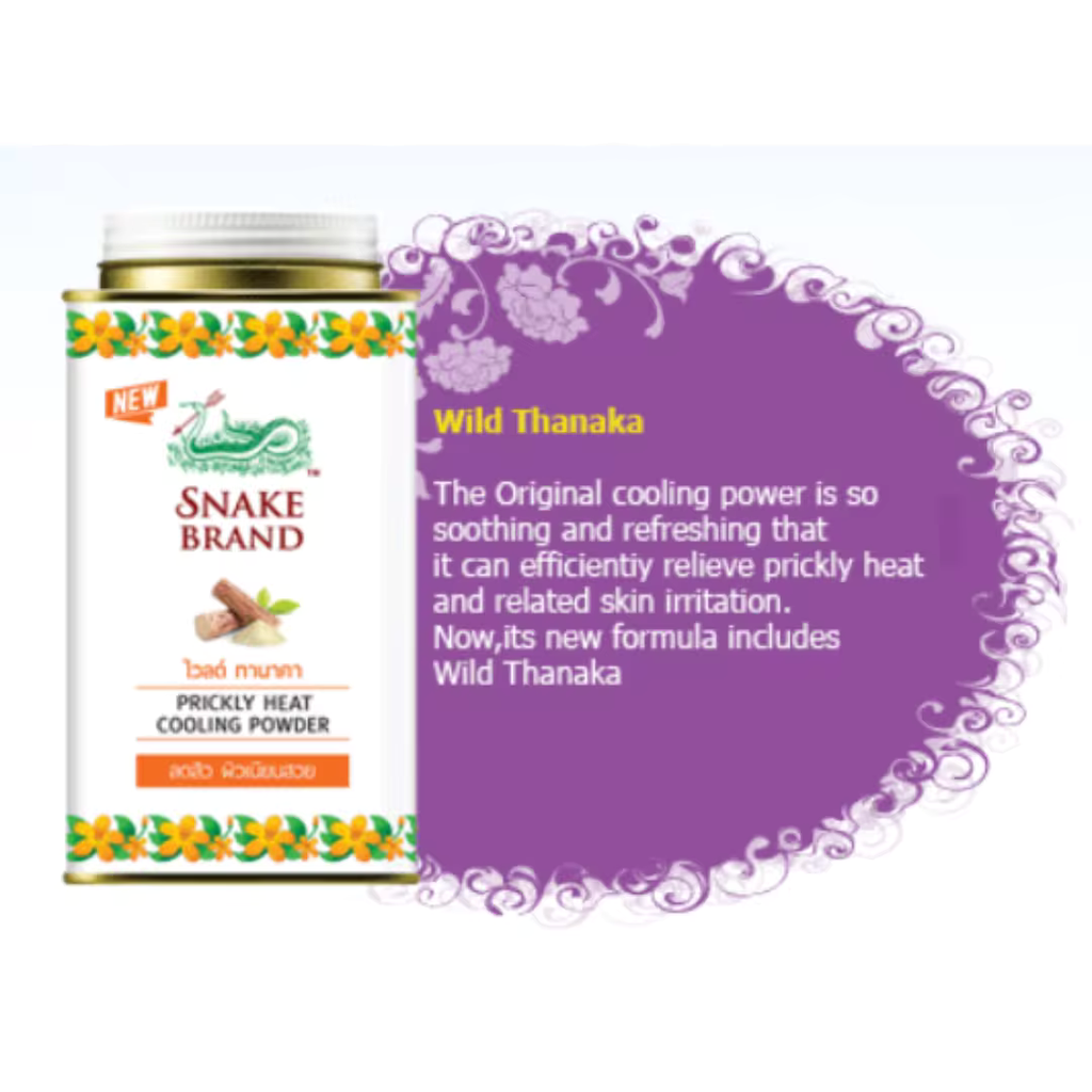 Snake Brand Prickly Heat Cooling Powder Wild Thanaka 140g. / 280g Original From Thailand